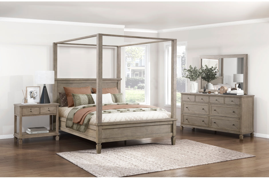 Homelegance 1316-4PC 4 pc Marceline grey oak finish wood canopy style queen bedroom set
