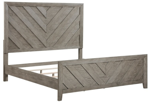 Homelegance 1598-4PC 4 pc Grey finish wood chevron design headboard queen bedroom set