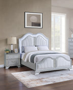 Poundex F9670Q-4PC 4 pc Light grey finish wood fabric padded headboard LED lighting queen bed set