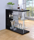 Coaster 100165 Ebern designs teeken modern style black high gloss finish bar unit with tempered glass shelves