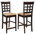 Coaster 100209 Set of 2 espresso finish wood counter height chairs with upholstered seat and grid back