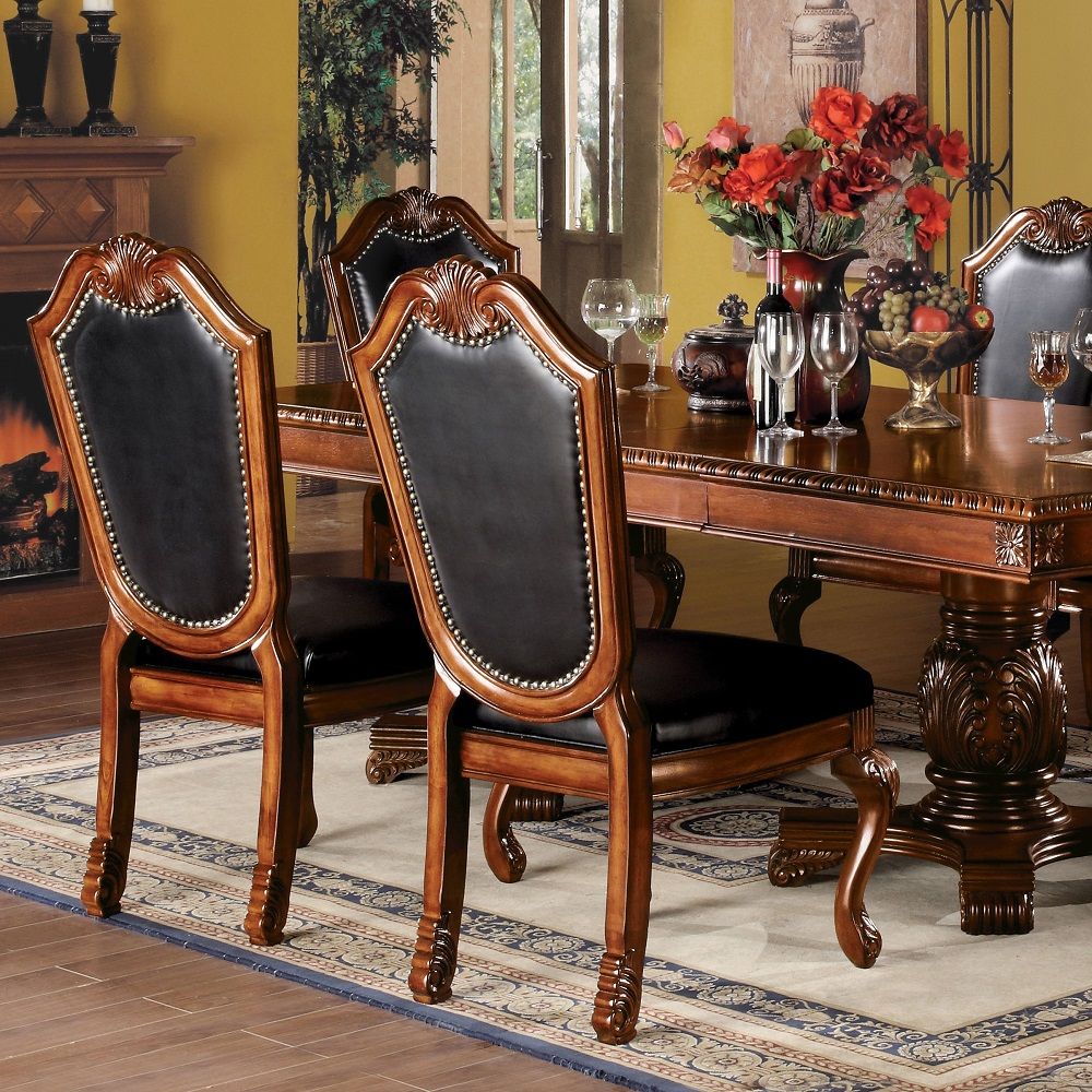 Acme 04075-10038 7 pc Astoria grand liam chateau de ville cherry finish wood double pedestal dining table set