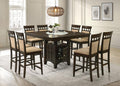 Coaster 100438-S7A 7 pc Gabriel espresso finish wood counter height dining table set lazy susan upholstered back chairs