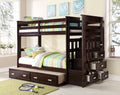Acme 10170 Harriet beee fulda allentown espresso finish wood twin over twin bunk bed set storage drawer steps trundle