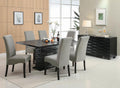 Coaster 102061 7 pc Orren ellis annapolis stanton black finish wood layered pedestal dining table set