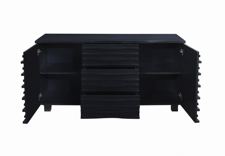 Coaster 102065 Stanton black wood finish contemporary server sideboard buffet cabinet