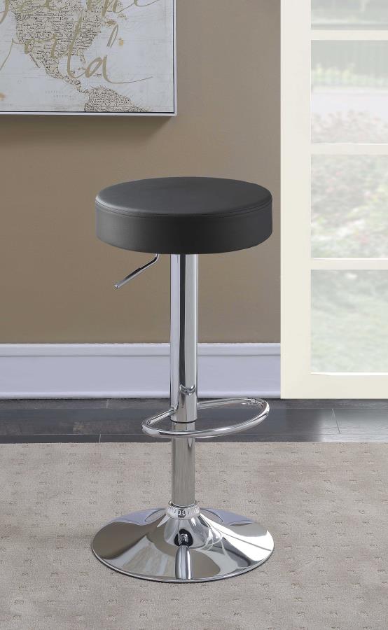 Coaster 102558 15" round Black faux leather adjustable height bar stool chrome base and footrest
