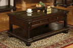 10322 Annondale Cherry Finish Wood Rectangular Coffee Table with Glass Top & Storage Drawers