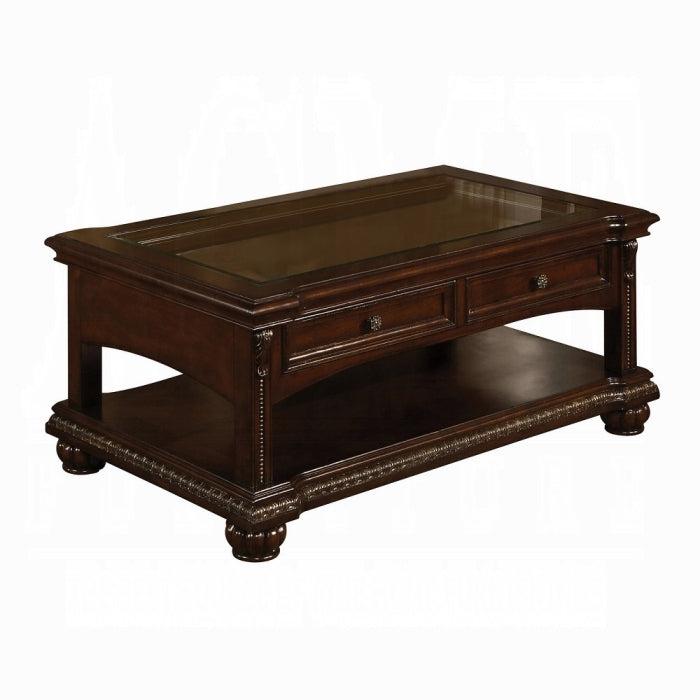 10322 Annondale Cherry Finish Wood Rectangular Coffee Table with Glass Top & Storage Drawers