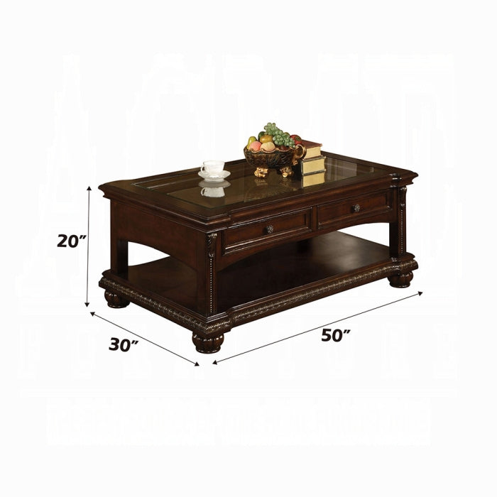 10322 Annondale Cherry Finish Wood Rectangular Coffee Table with Glass Top & Storage Drawers