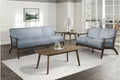 Homelegance 1032BGY-2PC 2pc Carlson mid century modern blue gray velvet fabric sofa and love seat set