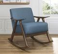 Homelegance 1034BU-1 Waithe mid century modern dark walnut finish wood blue textured fabric rocking chair