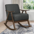 Homelegance 1034DG-1 Waithe mid century modern dark walnut finish wood dark gray textured fabric rocking chair