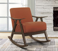 Homelegance 1034RN-1 Waithe mid century modern dark walnut finish wood orange textured fabric rocking chair
