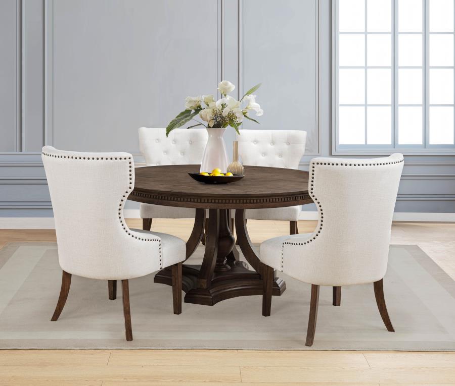 Ridgewell Dark Oak 5-Piece Round Pedestal Dining Set – 104600-S5