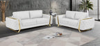 Global United Aramis Modern White Italian Leather 2-Piece Sofa and Love Seat Set with Gold Accents and Tufted Design – 1050WH-2PC
