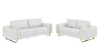 Global United Aramis Modern White Italian Leather 2-Piece Sofa and Love Seat Set with Gold Accents and Tufted Design – 1050WH-2PC