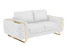 Global United Aramis Modern White Italian Leather 2-Piece Sofa and Love Seat Set with Gold Accents and Tufted Design – 1050WH-2PC