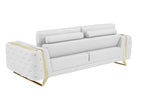 Global United Aramis Modern White Italian Leather 2-Piece Sofa and Love Seat Set with Gold Accents and Tufted Design – 1050WH-2PC