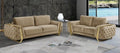 Global United 1051BG-2PC 2 pc white fabric sofa and love seat set Latitude run aramis modern style gold accents tufted design