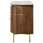 Coaster 105145 Ortega white marble top and natural mango wood buffet server sideboard cabinet brass inlay
