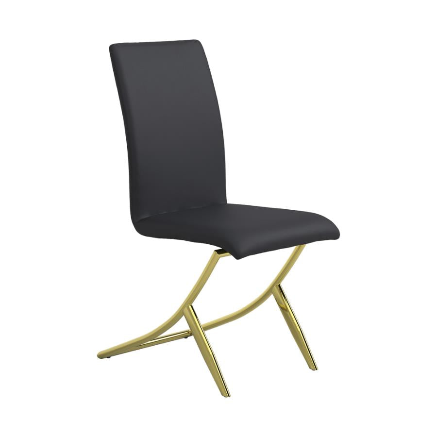 Coaster 105172 Set of 4 Orren ellis gold metal base black leatherette dining chairs