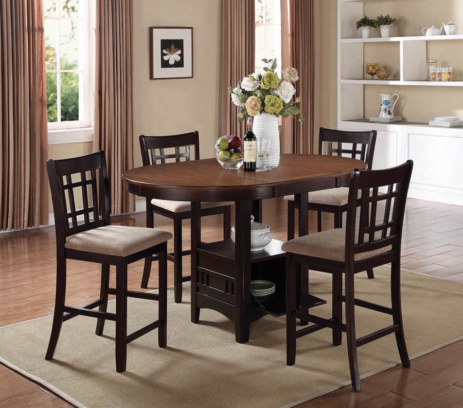 Coaster 105278 5 pc Wildon home avonlea lavon chestnut and espresso finish wood oval top counter height dining table set with leaf