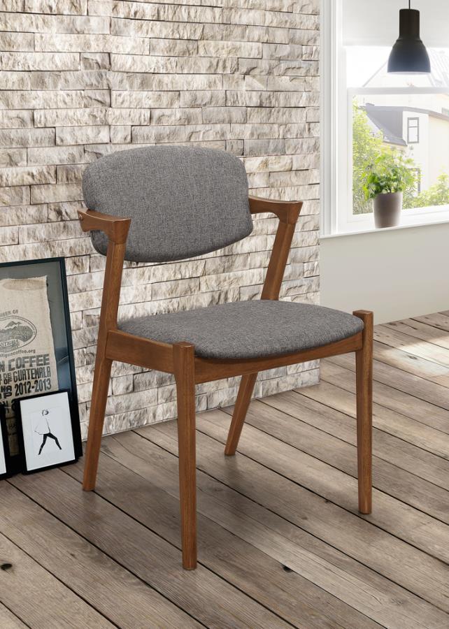 Coaster 105352 Set of 2 Latitude run kampton mid century modern grey fabric dark walnut finish wood legs dining chairs