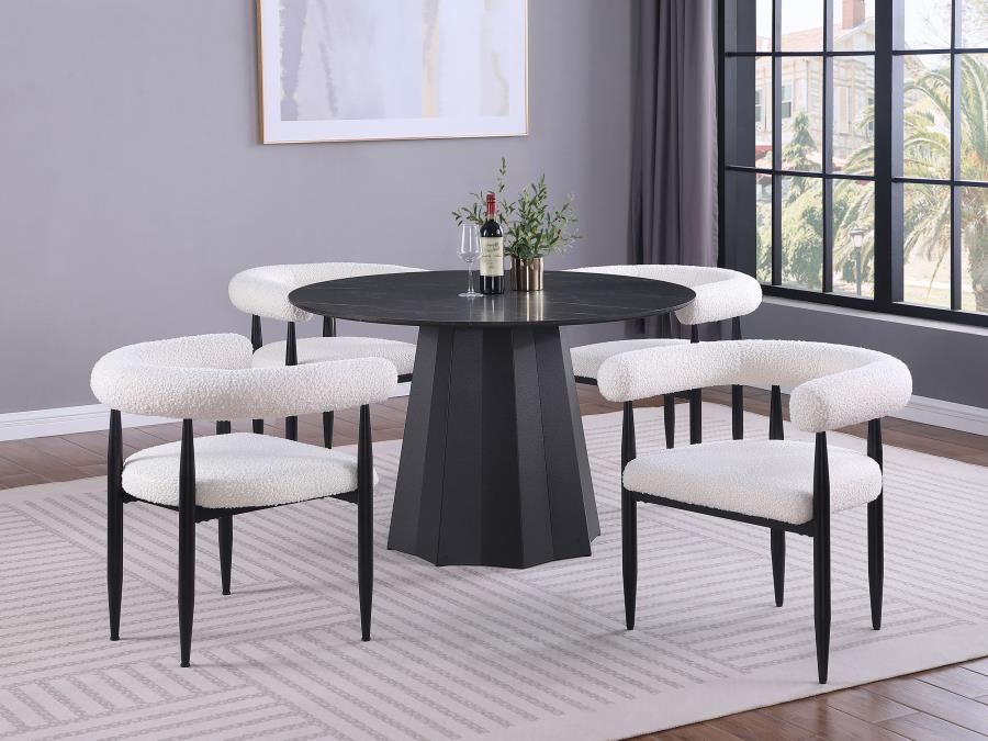 Coaster 105780-S5 5 pc Camden black 47.5" round marble top and black finish wood pedestal base dining table set
