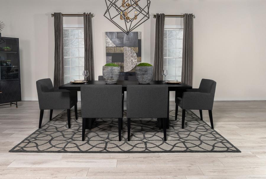 Coaster 106251-S7 7 pc Orren ellis annapolis catherine black finish wood layered pedestal dining table set