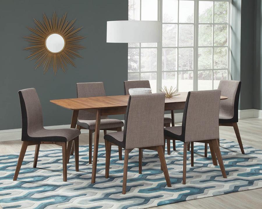 Coaster 106591-S7 7 pc Langley street alwyn redbridge mid-century modern natural walnut finish wood dining table set