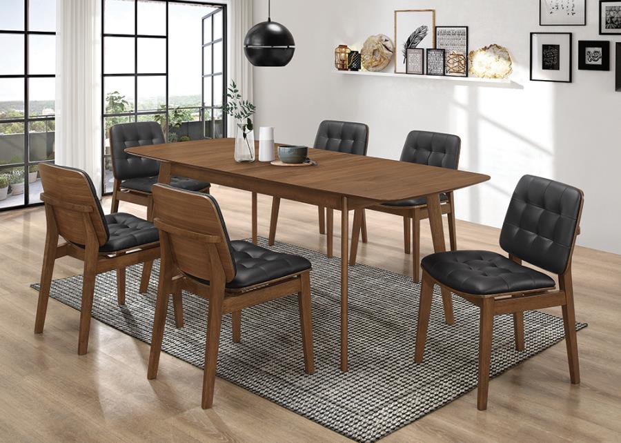 Coaster 106591-S7K 7 pc Langley street alwyn redbridge mid-century modern natural walnut finish wood dining table set