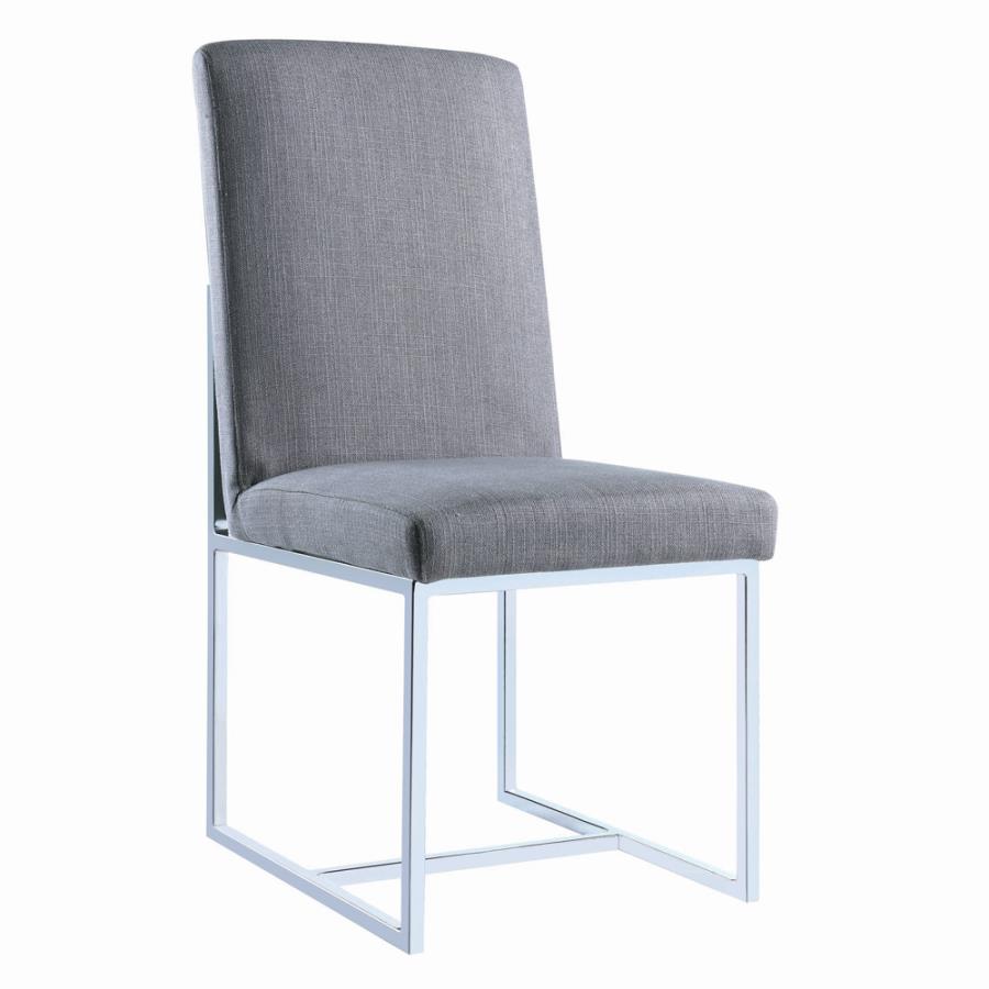 Coaster 107143 Set of 2 Mischa chrome metal base dining chair grey linen like fabric seats
