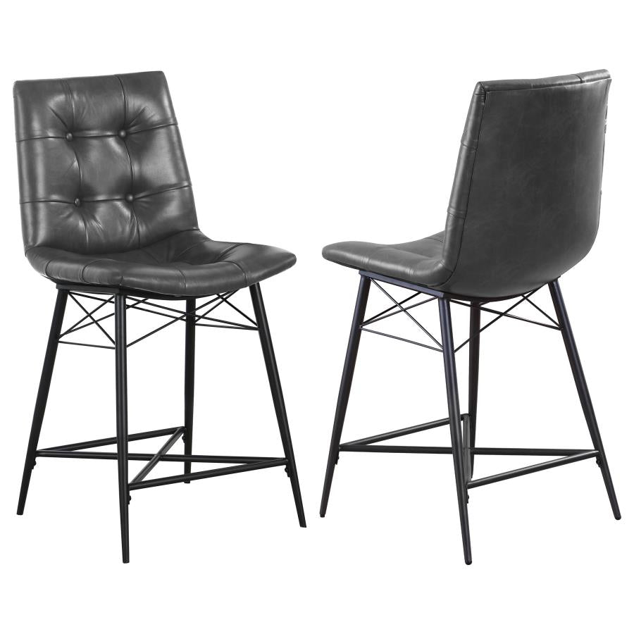 Coaster 107859 Set of 2 Corrigan studio rennes gunmetal frame with grey faux leather upholstered seating counter height stools