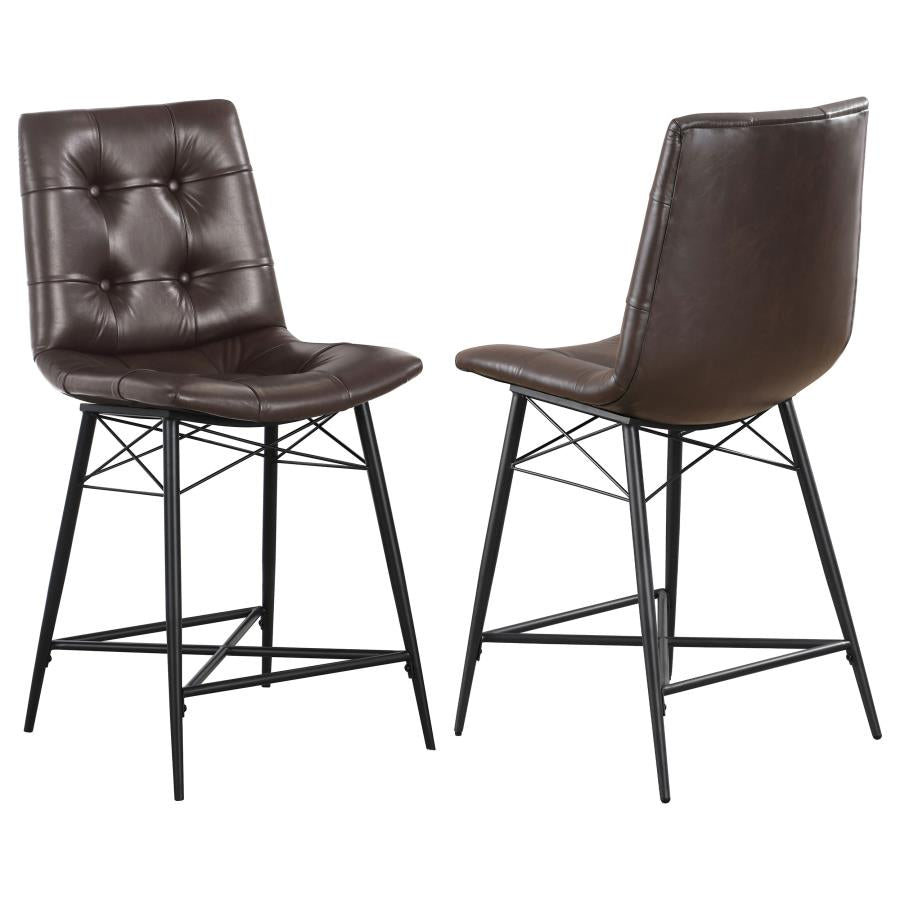 Coaster 107860 Set of 2 Corrigan studio rennes gunmetal frame with brown faux leather upholstered seating counter height stools