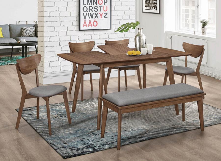 Coaster 108080-S6 6 pc Alfredo mid-century modern natural walnut finish wood dining table set