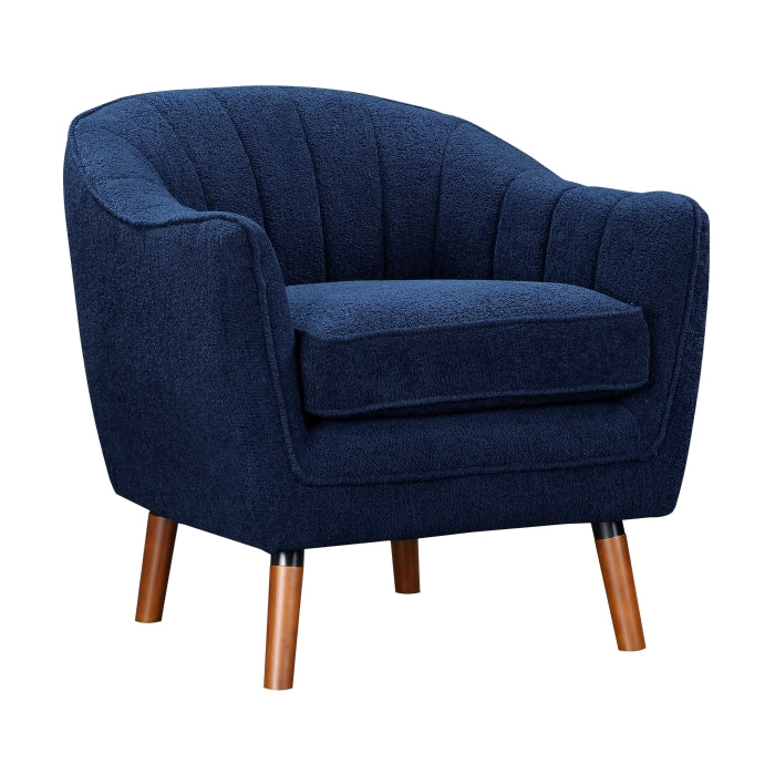 Homelegance 1081BU Wila arlo cutler mid century modern blue chenille fabric accent chair brownish legs