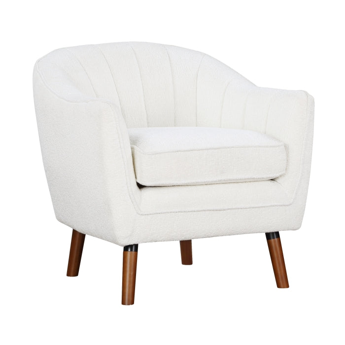 Homelegance 1081WH Wila arlo cutler mid century modern off whte chenille fabric accent chair brownish legs