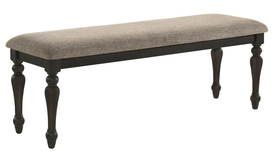Coaster 108223 Bridget charcoal sand through wood country style dining bench brown fabric turned legs