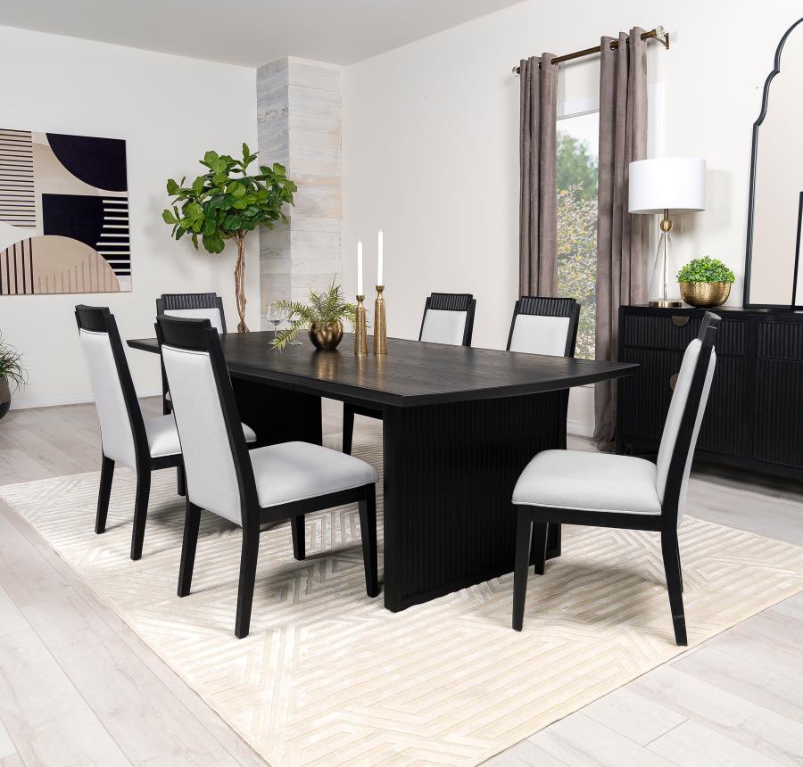 Coaster 108231-S7 7 pc Brookmead wire brush distressed black wood finish rectangular dining table set