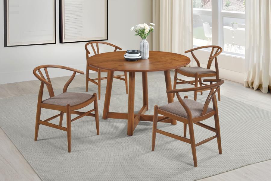 Coaster 108471-S5 5 pc Dinah danish retro modern walnut finish wood 47" round dining table set