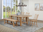Coaster 108540-S6N  6 pc Middleton natural brown finish wood modern farmhouse dining table set spindle back chairs and wood bench