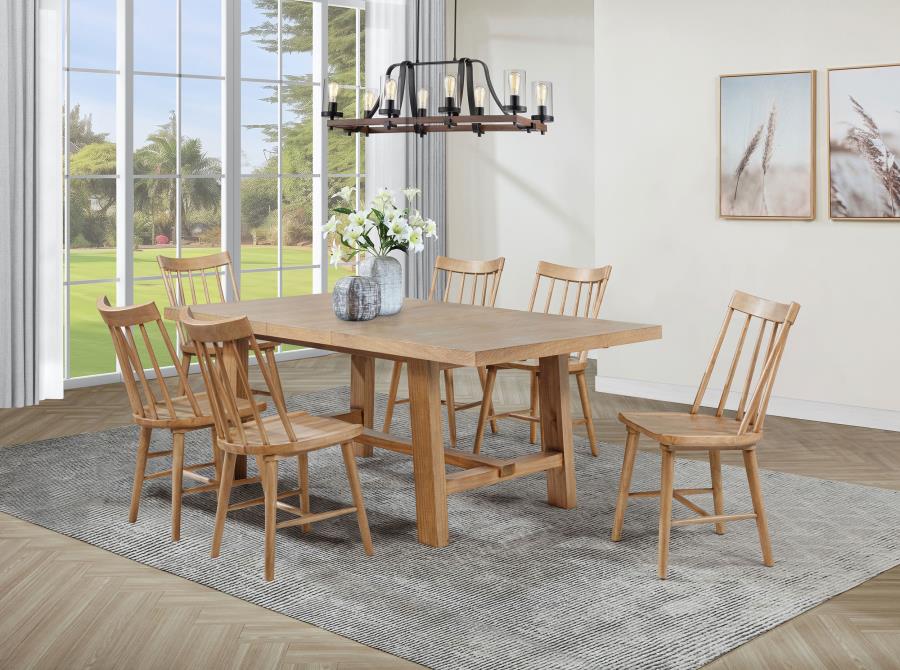 Coaster 108540-S7N  7 pc Middleton natural brown finish wood modern farmhouse dining table set spindle back chairs