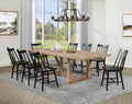 Coaster 108541-S9B  9 pc Middleton natural brown finish wood 106" modern farmhouse dining table set black spindle back chairs