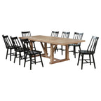 Coaster 108541-S9B  9 pc Middleton natural brown finish wood 106" modern farmhouse dining table set black spindle back chairs