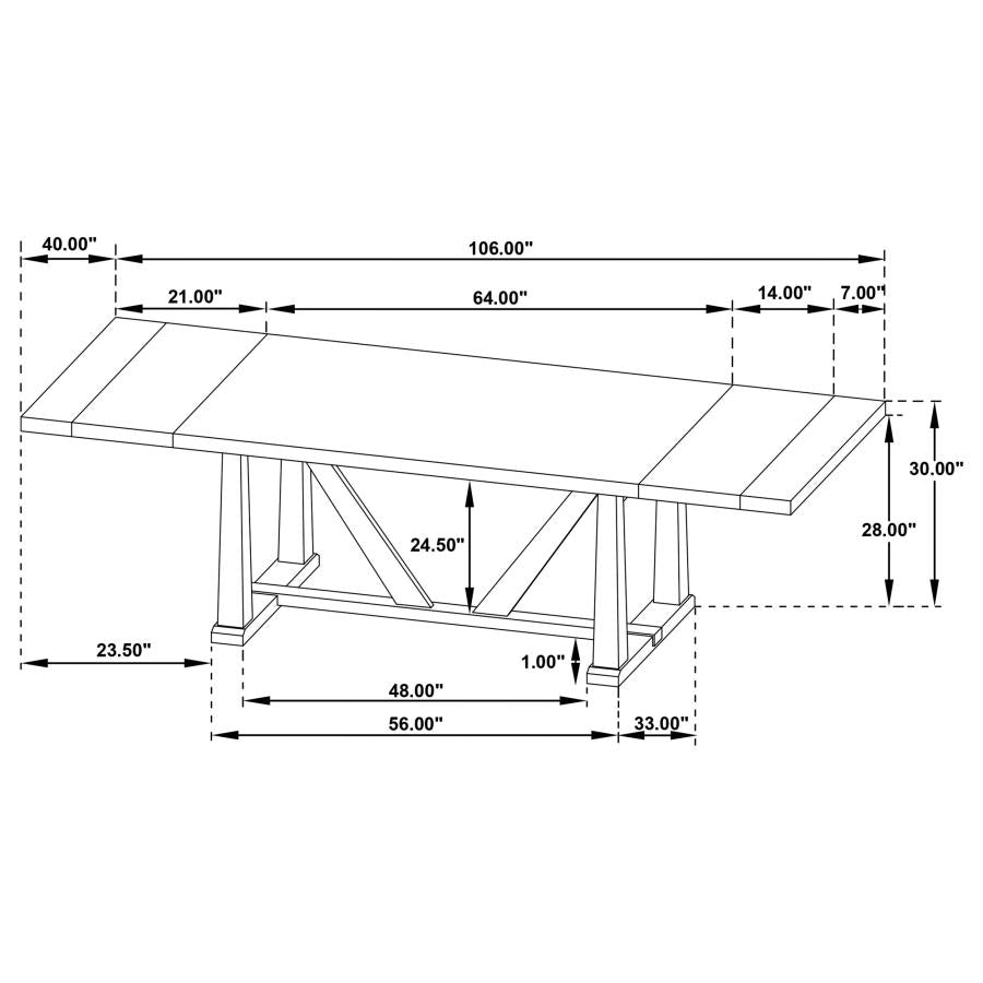 Coaster 108541-S9B  9 pc Middleton natural brown finish wood 106" modern farmhouse dining table set black spindle back chairs