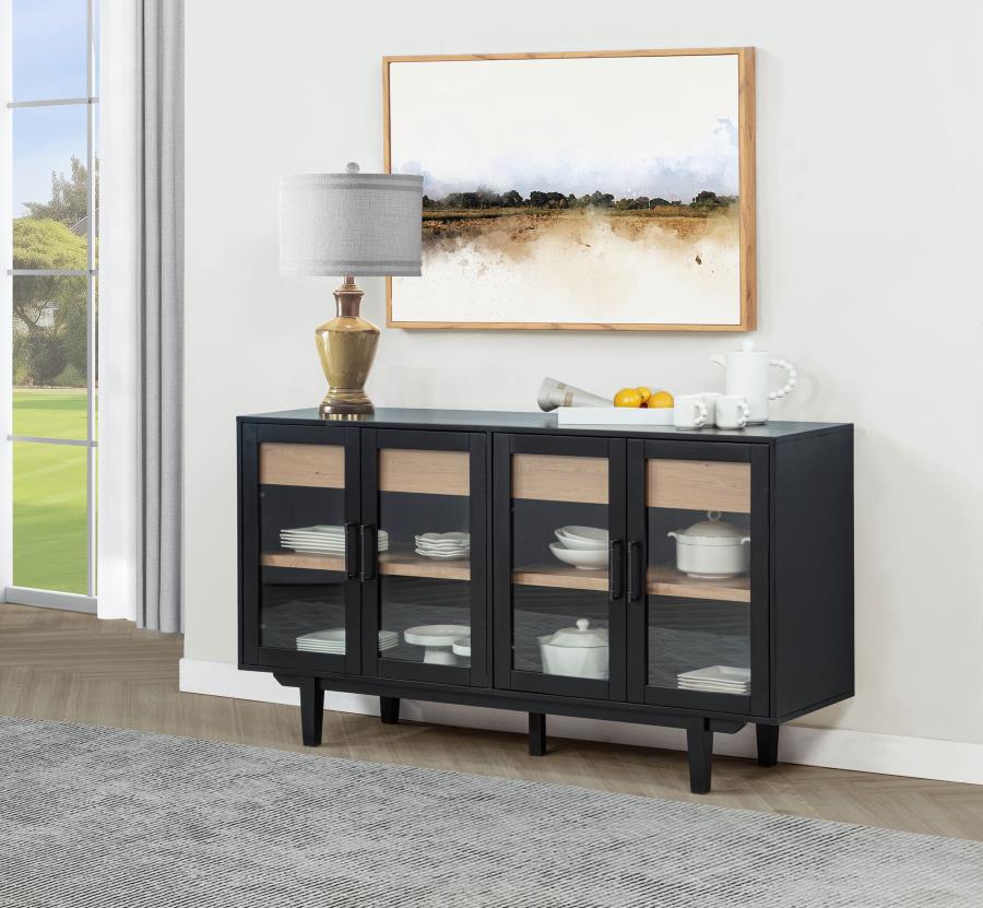 Coaster 108545BLK  Middleton black finish wood 66" modern farmhouse buffet server sideboard cabinet with 4 doors