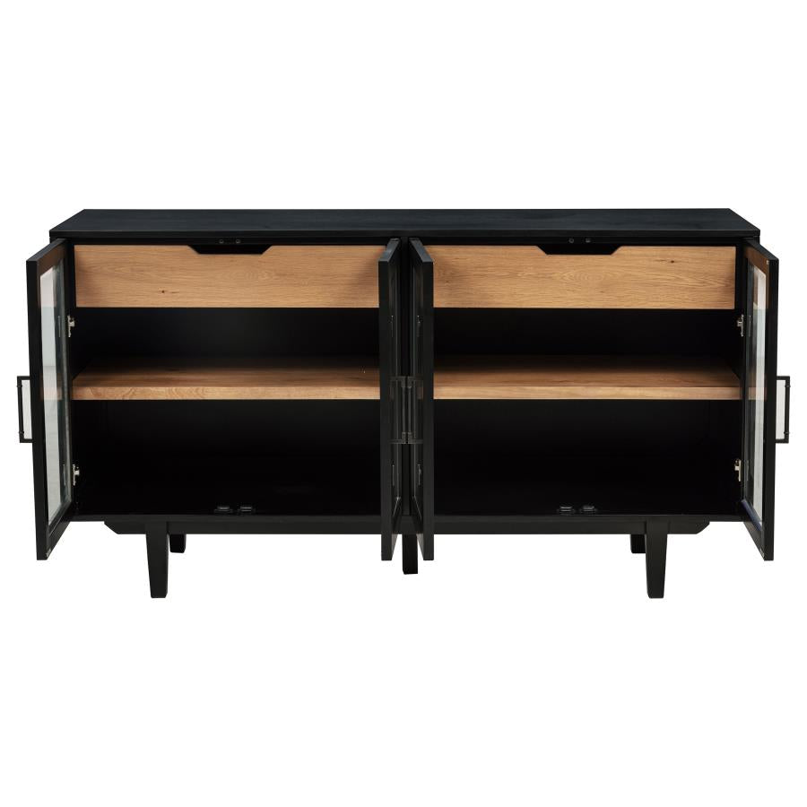 Coaster 108545BLK  Middleton black finish wood 66" modern farmhouse buffet server sideboard cabinet with 4 doors