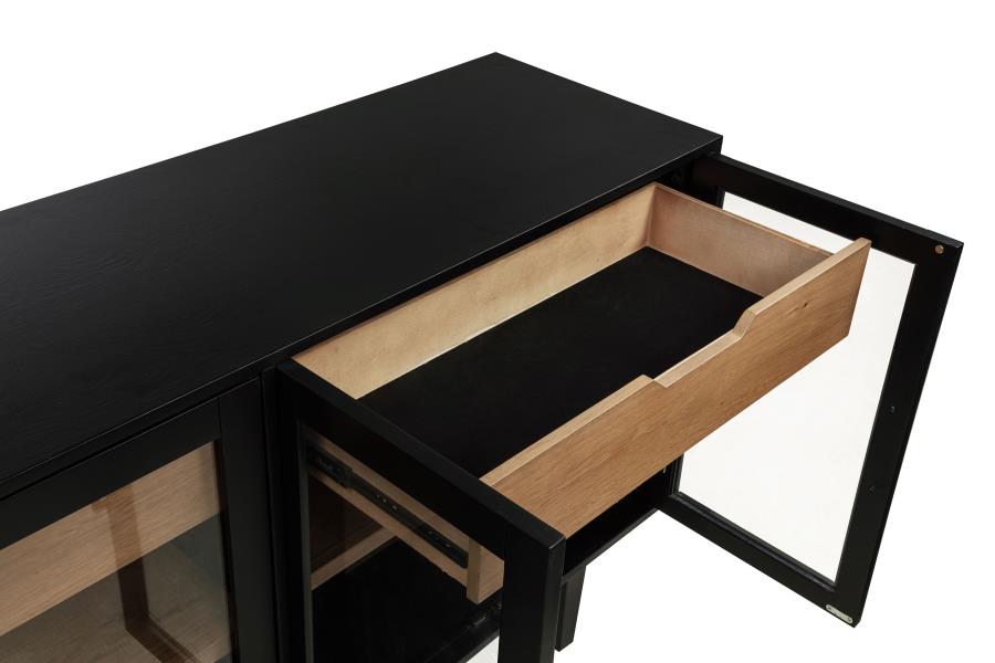 Coaster 108545BLK  Middleton black finish wood 66" modern farmhouse buffet server sideboard cabinet with 4 doors