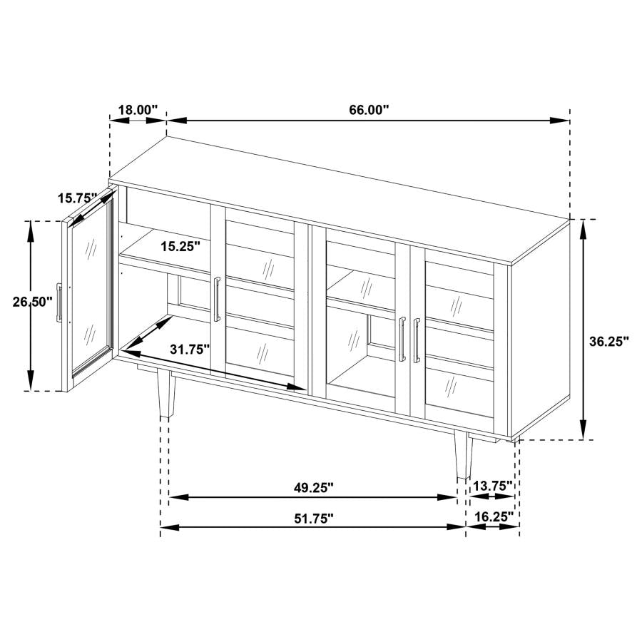 Coaster 108545BLK  Middleton black finish wood 66" modern farmhouse buffet server sideboard cabinet with 4 doors